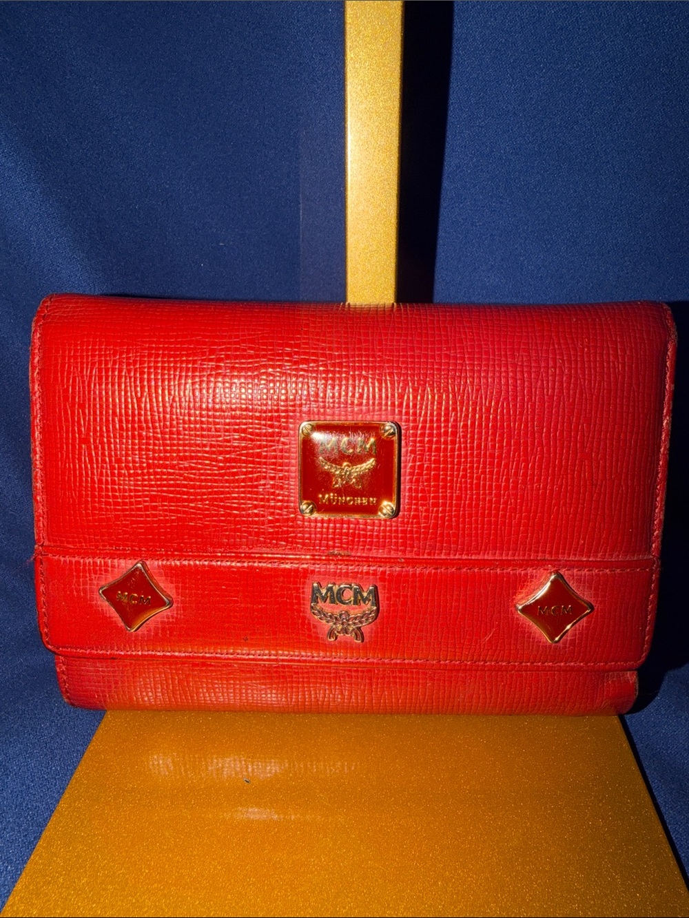 MCM Red Leather Wallet with Gold Logo Hardware
